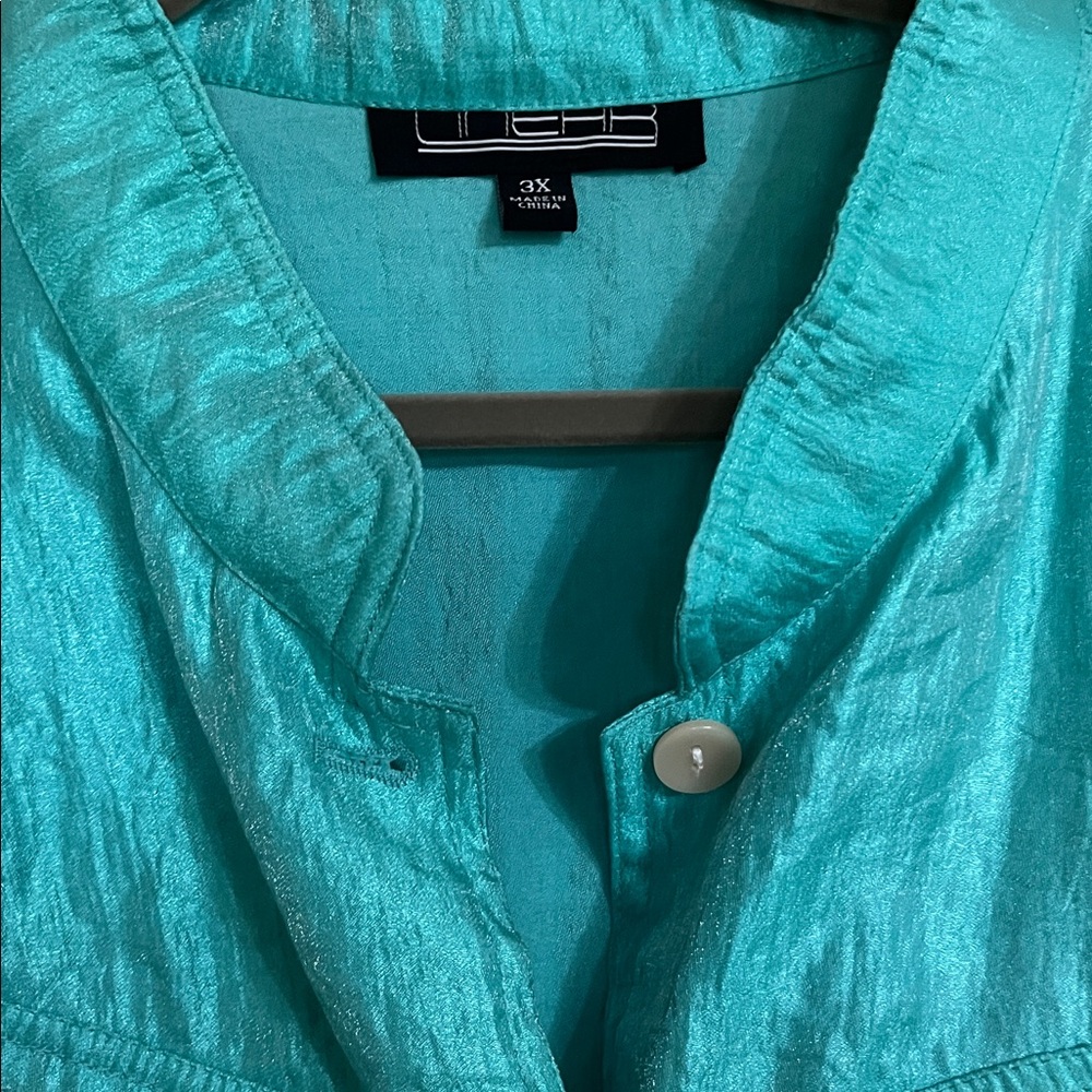 berek Turquoise Shimmer Button-Front Jacket - Picture 2 of 5